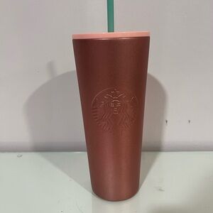 Starbucks Rose Gold Tumbler with Teal Straw